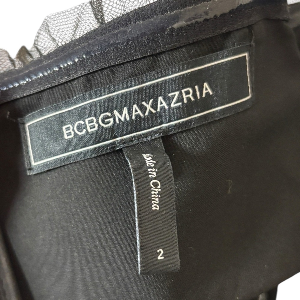 BCBGMAXAZRIA Sheer Tiered Ruffle Gown Black Tulle Dress sz 2 Mesh Corset Formal - Picture 5 of 12